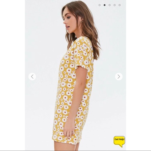 Forever 21 Retro Yellow Floral Print T-Shirt Dress - Picture 9 of 9